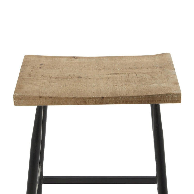 Tabouret de comptoir en métal avec plateau en bois marron - Noir