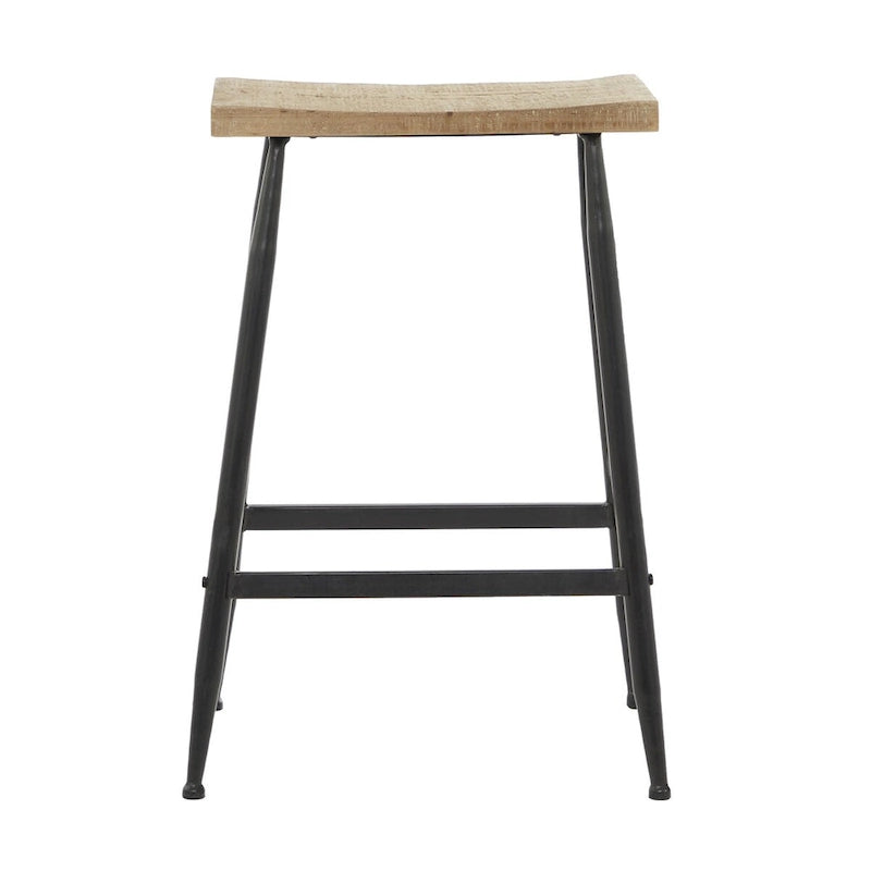 Tabouret de comptoir en métal avec plateau en bois marron - Noir